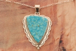 Native American Jewelry Kingman Turquoise Sterling Silver Pendant